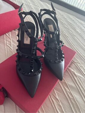Valentino Black Studded Pointed Toe Strappy Heels
